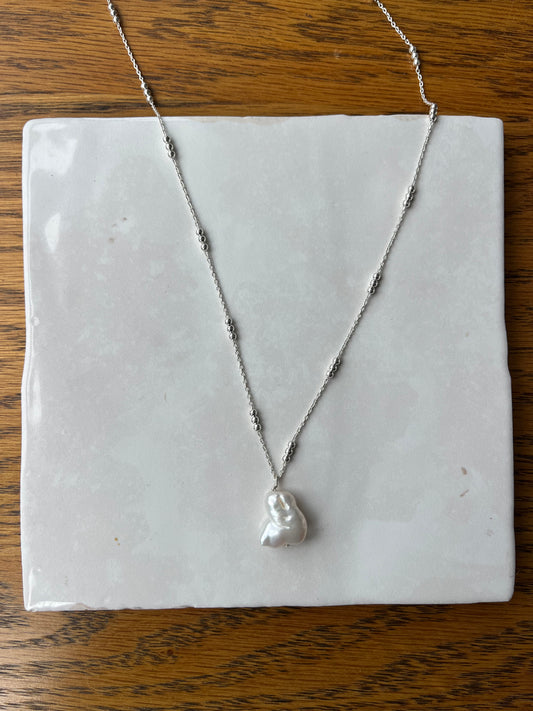 Pearl Drop Silver Necklace
