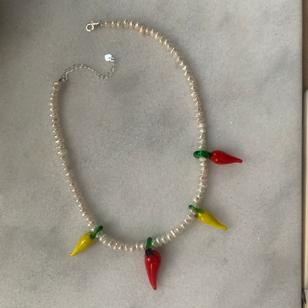 Chunky Chilli Pearl Chain Necklace