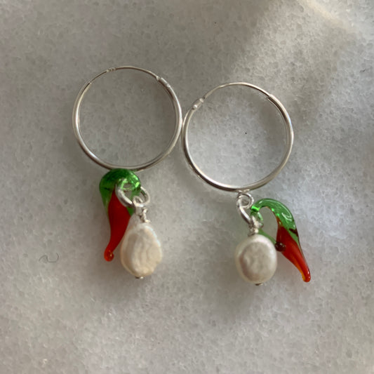 Baby Silver Chilli Pearl Earrings