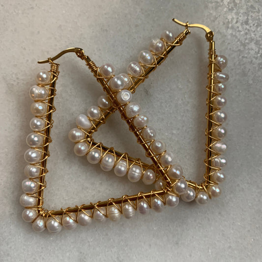 Triangle Pearl Earrings